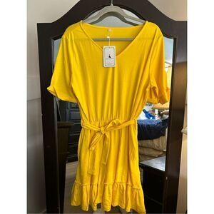 NEW T Shirt Short Roll Sleeve Flowy Swing Ruffle Dress Pockets XL